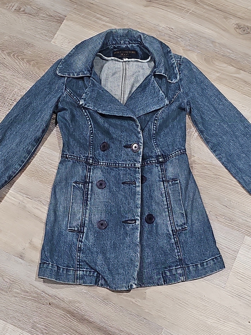 Juicy Couture Blue Denim Double-Breasted Jean Jacket